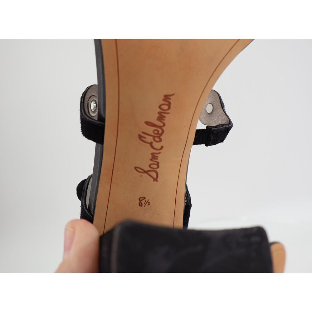 Sam Edelman Sandal Women’s 8.5 Black Suede Yuli Grommet Heel Strappy Back Zipper - Picture 7 of 11